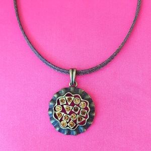 Lia Sophia Pecan Pie Goldtone Necklace with Amber Crystals, NWOT